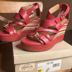 Red Strappy Wedges by nicole